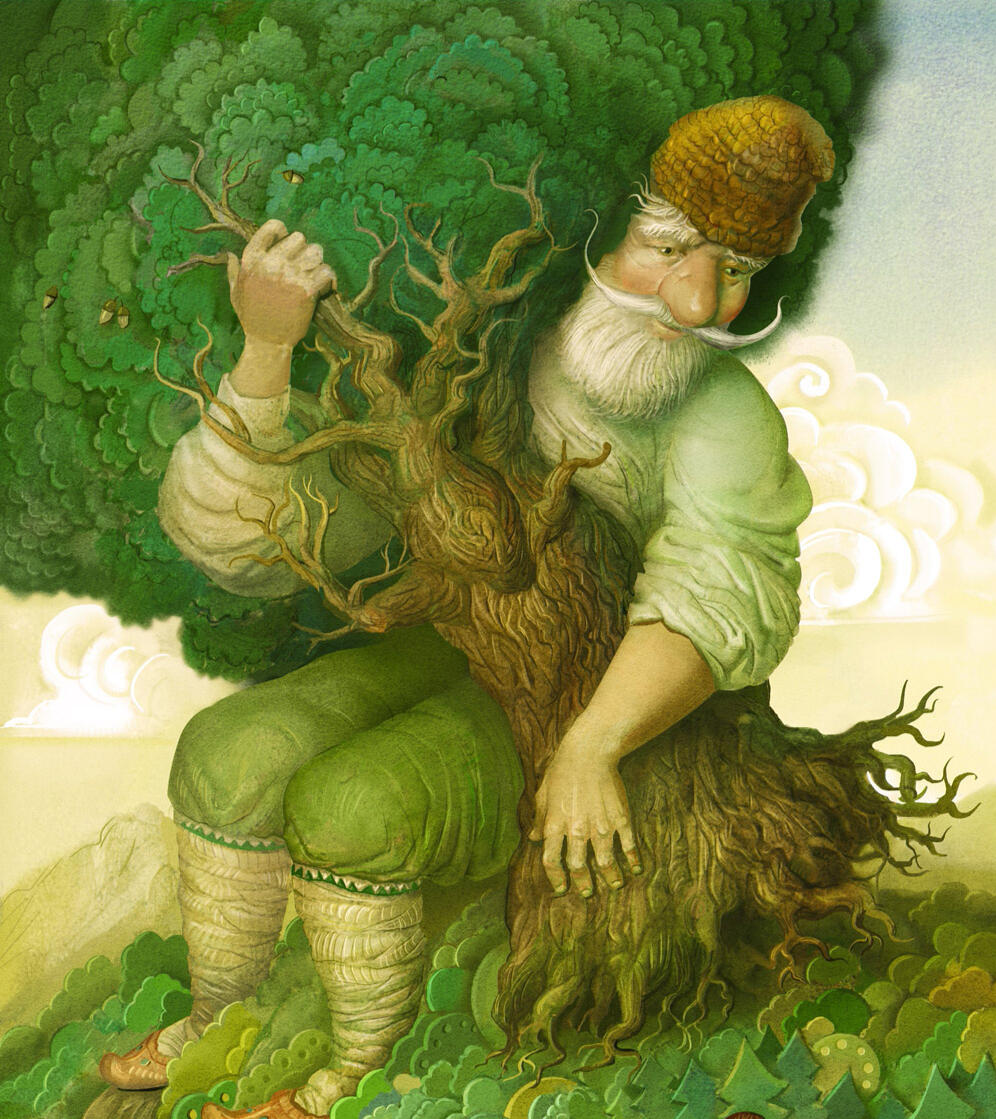 Illustration for the Ukrainian fairy tale &quot;Rolling Pea&quot;