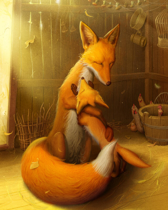Baby fox and mom