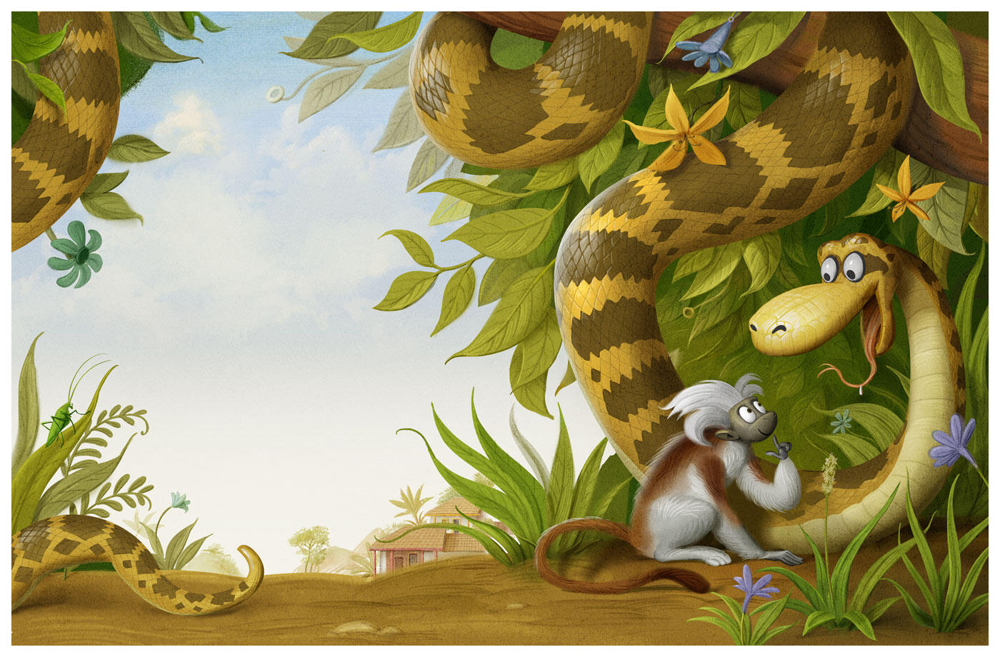 Tamarin meets a snake